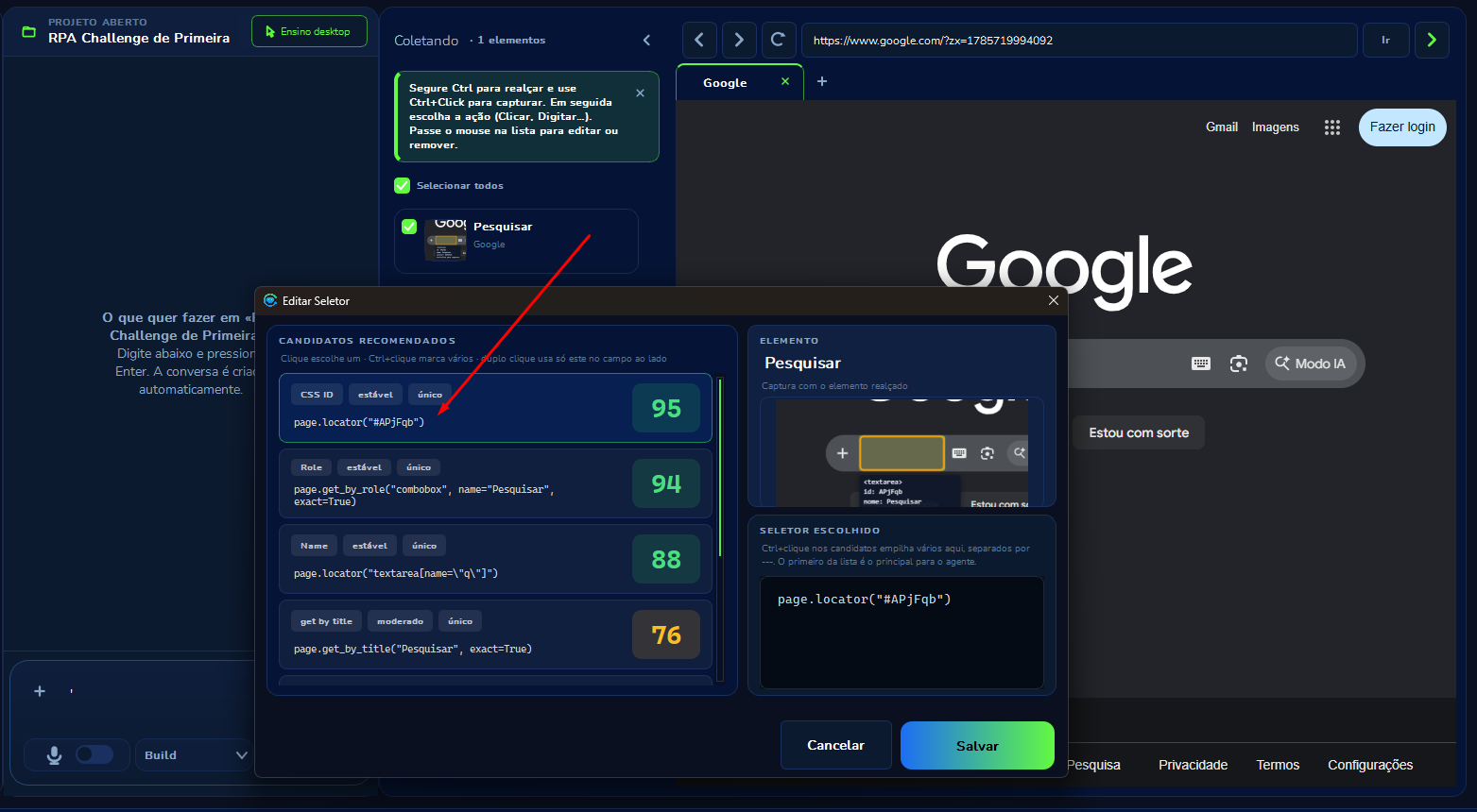 Curator's Edit Selector window, with the list of recommended candidates and their stability scores