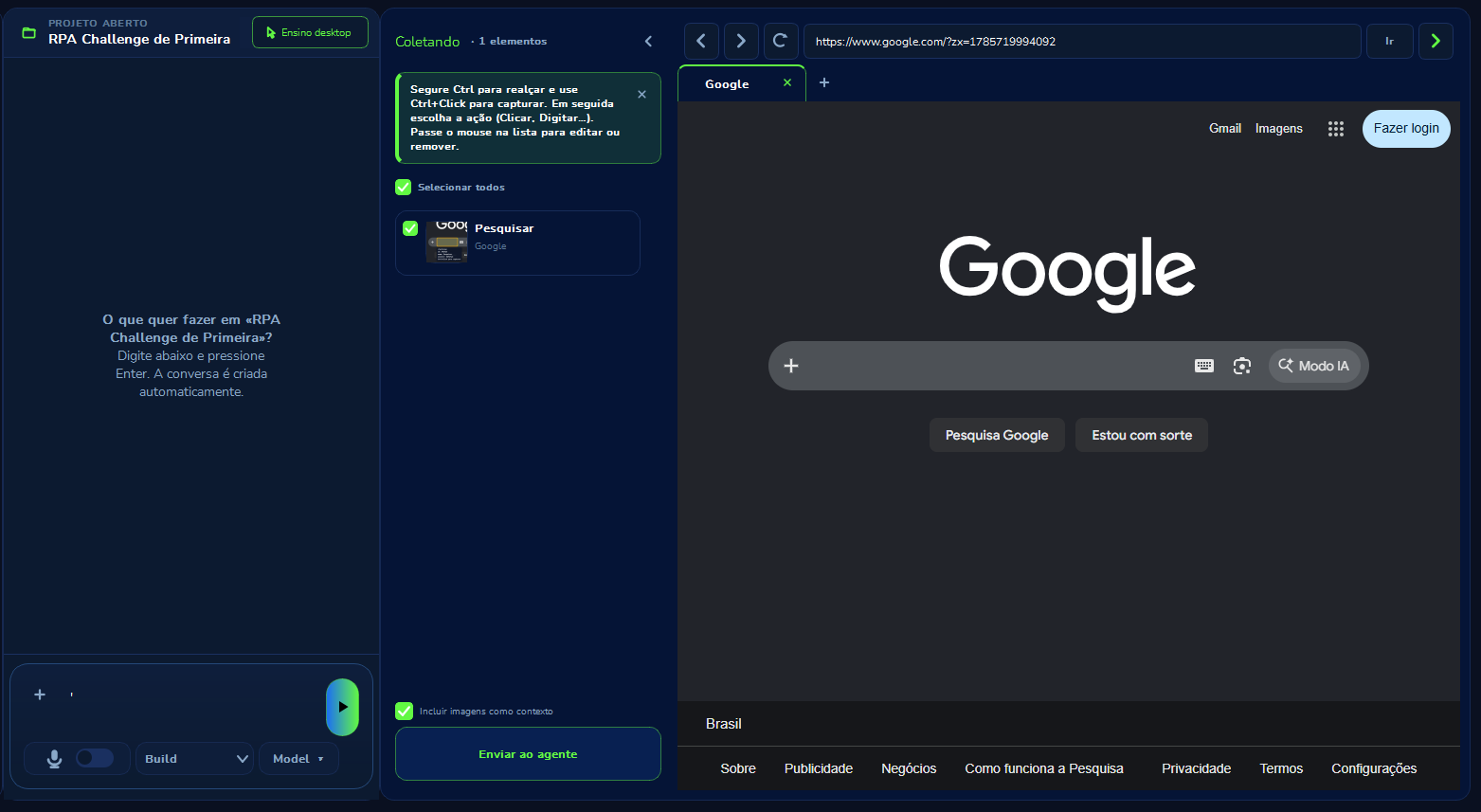 Curator's built-in browser open with the element collector active and one captured element