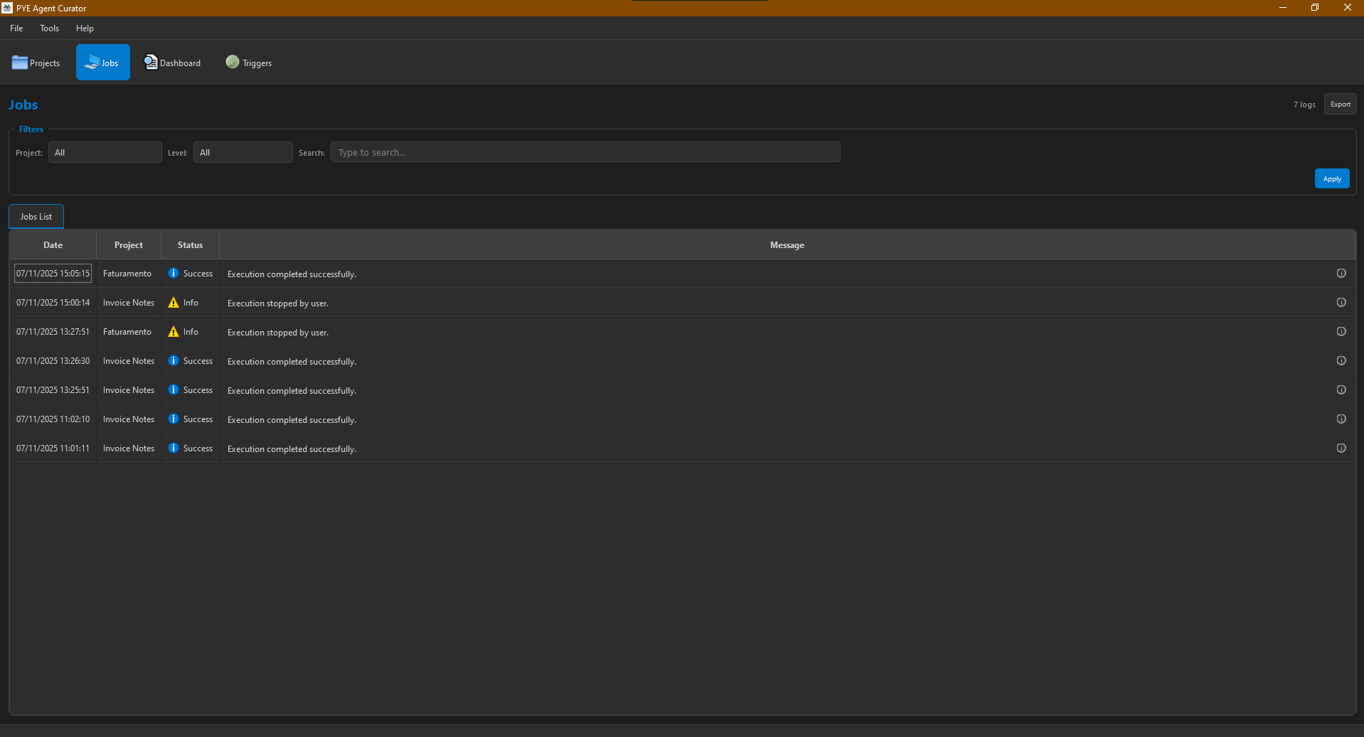 Jobs dashboard screenshot